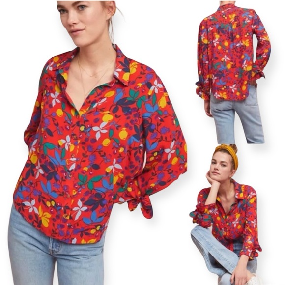 Anthropologie Maeve Blithe Fruit and Floral Blouse Size 4 - Picture 1 of 9